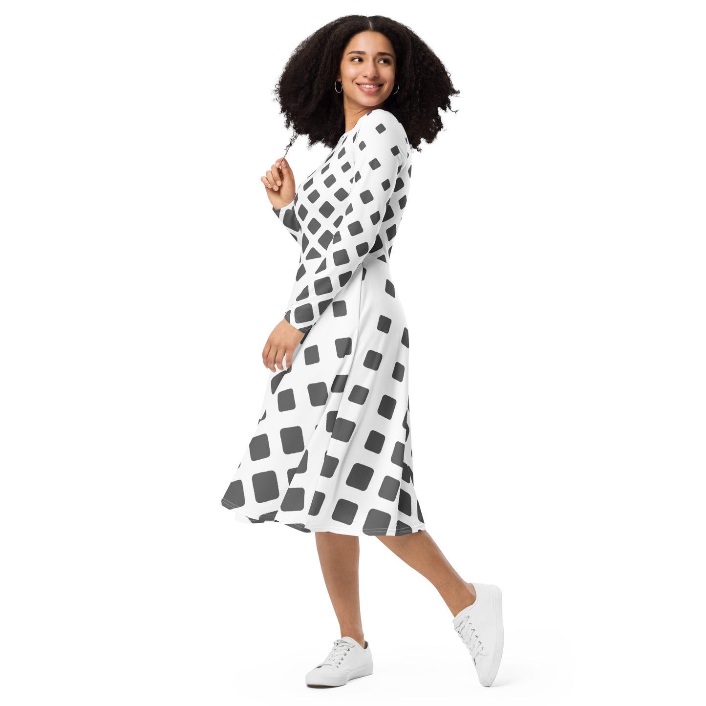 All-over print long sleeve midi dress